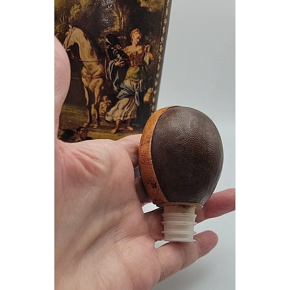 Vintage Rico Leather Covered Glass Liquor Bottle Decanter Made in Italy
